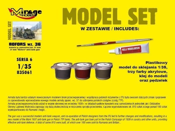 Mirage Bofors wz36 panssarintorjuntatykki cal.37mm setti (586916)