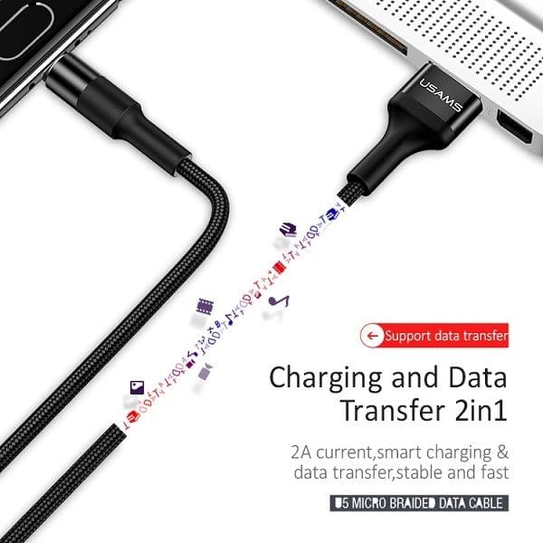 Usams USB cable U5 braided cable 2A USB-C 1.2m black US-SJ221 -SJ221TC01