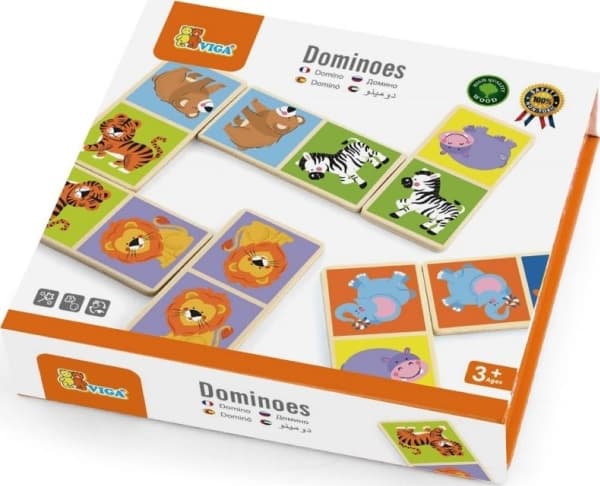 Viga VIGA Wooden Blocks DOMINO GAME Set of 28 Elements Tilting Animals