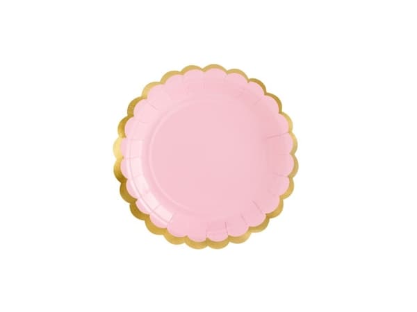 PartyDeco TPP16-081J, Tallrik, Rund, papper, Guld, Rosa, Monokromatiskt, 6 styck