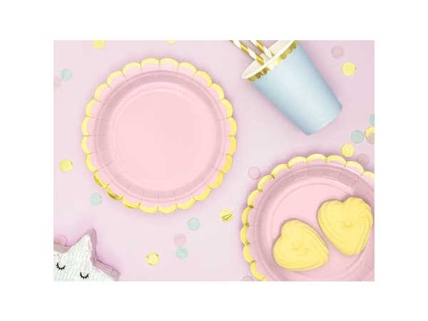 PartyDeco TPP16-081J, Tallrik, Rund, papper, Guld, Rosa, Monokromatiskt, 6 styck