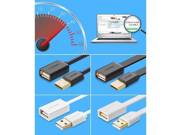 UGREEN 2.0 USB-kontakt til USB-plugg, 1m forlengelse, svart