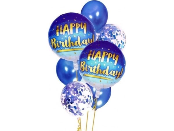 Balony Happy Birthday niebieski 7szt