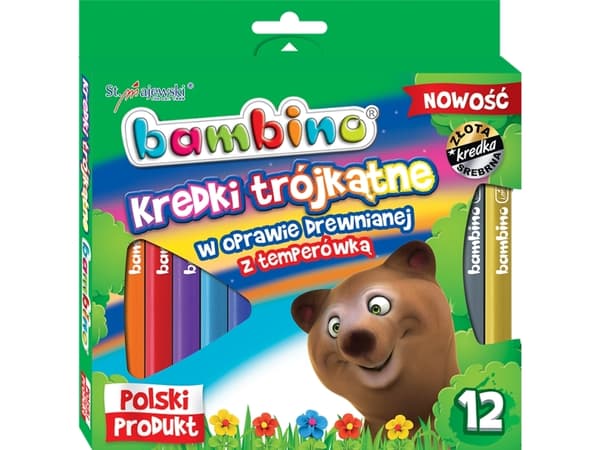 St. Majewski BAMBINO colored pencils in a wooden frame with a triangular cross-section, 12 colors, with a sharpener