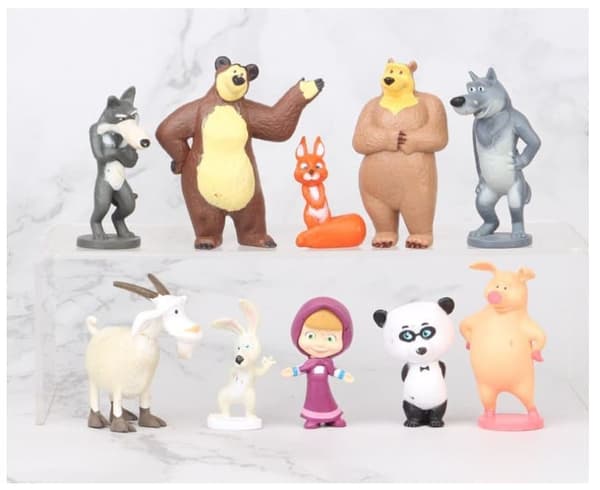 10 pakkausta Masha ja karhu -hahmot (3-6 cm) masha and the bear