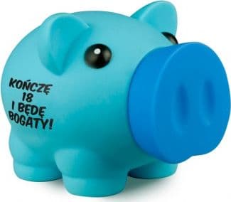 Mr. DRAGON Piggy blue piggy bank "I'm finishing 18 and I'll be rich"