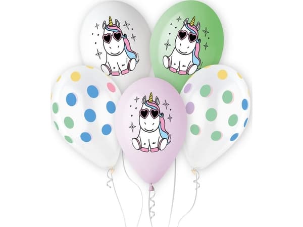 GoDan Premium Hel ilmapallot - Happy Unicorn, 13" /op. 5 kpl.