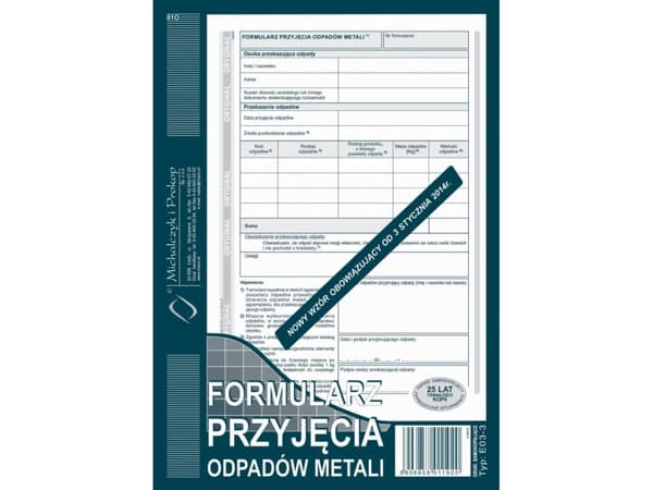 Michalczyk & Prokop Metallijätteen hyväksymislomake E03-3