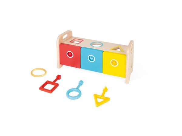 JANOD Essentiel - Shape Sorter Box with Keys, Muovi, Puu