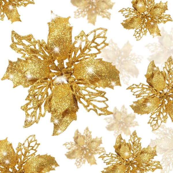 INF Kunstige blomster juledekoration 5-pak Guld