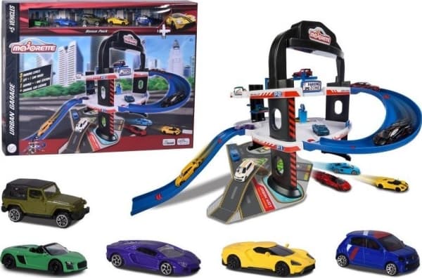 Majorette 3 story garage with track and cars