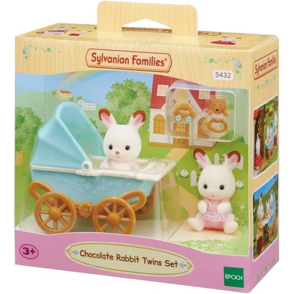 Sylvanian Families - 5432 - Chocolate Bunny Twins och dubbelvagn - Möbler