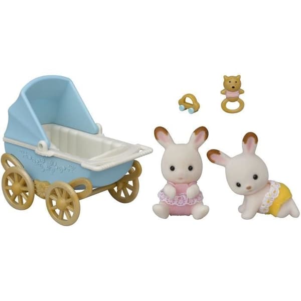 Sylvanian Families - 5432 - Chocolate Bunny Twins och dubbelvagn - Möbler