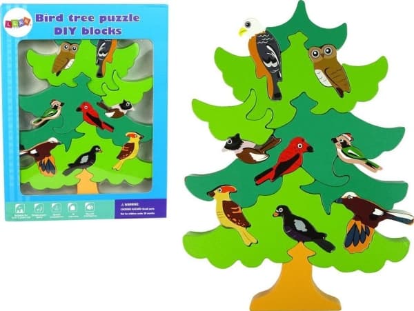 Import leantoys Wooden Tree Forest Birds DIY Wooden Blocks Puzzle Three-dimensional