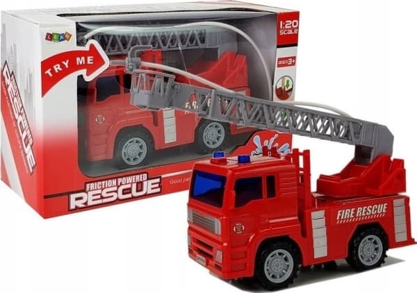 LeanToys brannbil brannvesen med batteridrevet stige med vann 1:20 LEAN-leker