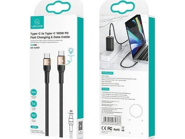 Usams USB cable USAMS U76 USB-C to USB-C cable 100W PD Fast Charging 1.2m black/black SJ537USB01 (US-SJ537)