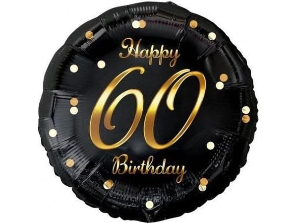 B&C Happy 60 Birthday folieballong, svart, gulltrykk, 18" GoDan
