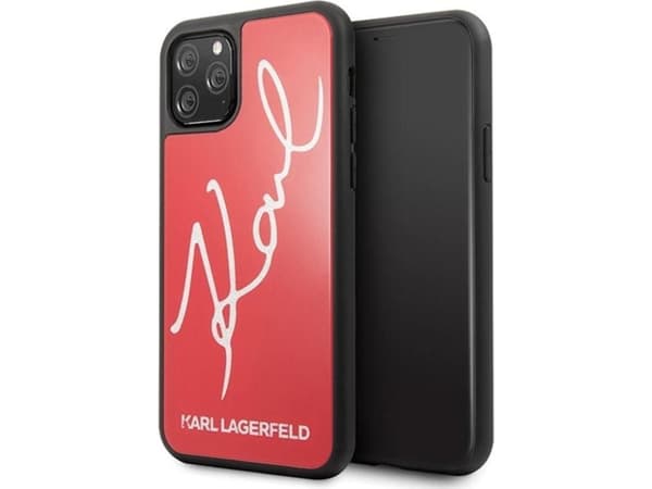 Karl Lagerfeld iPhone 11 Pro Max KLHCN65DLKSRE punainen kova kotelo allekirjoitus Glitter