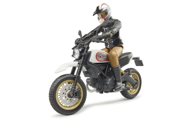 Bruder Ducati Scrambler Desert Sled motorcycle with driver toy