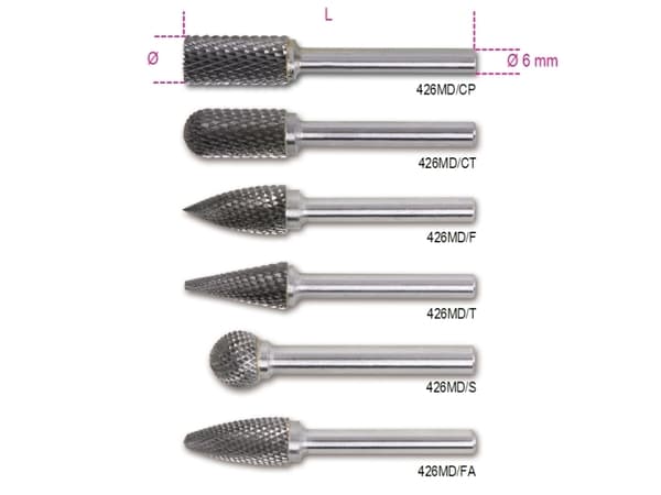 ROTERENDE FIL AV BETA KARBID, RUNDET RUNDET 8 x 19mm, SKAFT 6mm 426MD/CT8