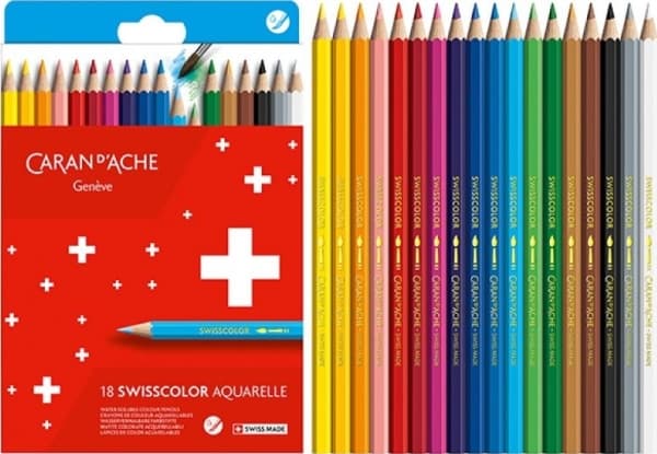 CARAN D'ACHE färgpennor Swisscolor Aquarelle,18-bitars kartong, vattenfärgad, cederträ, sexkantig cylinder, - 1 st (1285.818)