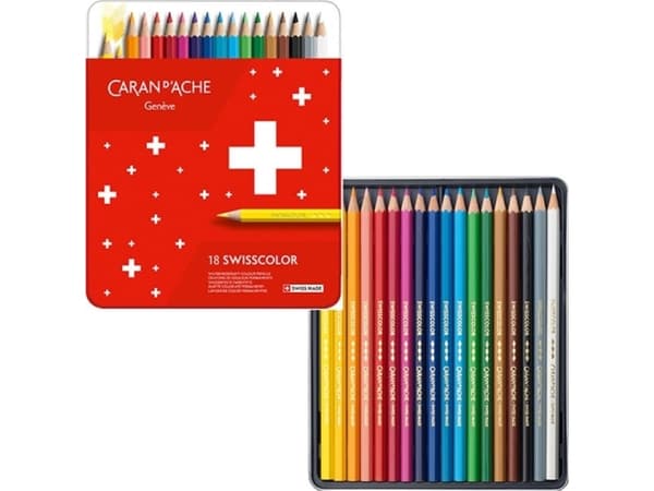 Caran d`Arche Swisscolor Blyanter, metallboks, 18 stk.