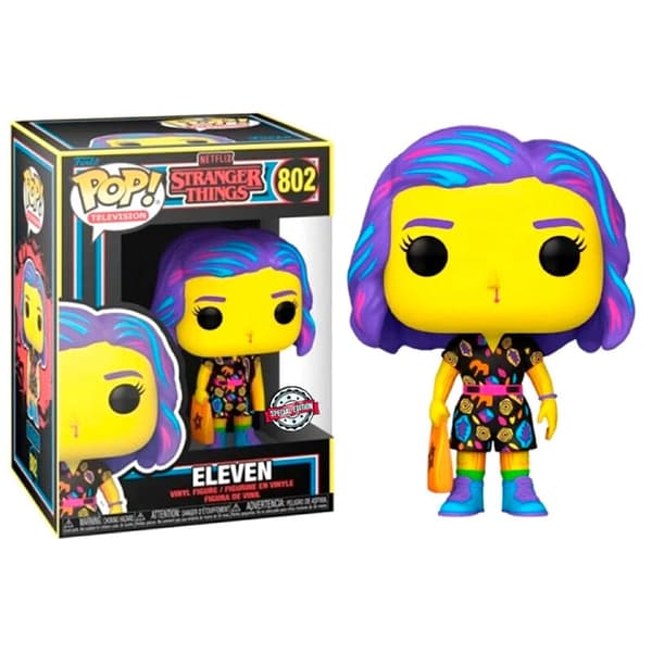 POP figure Stranger Things Eleven in Mall Outfit Black Light Exclusive