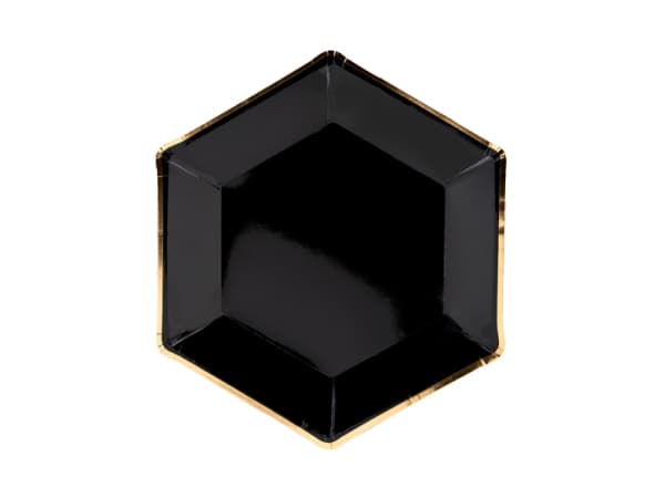 PartyDeco TPP31-010, Plate, Hexagon, Papir, Sort, Gull, Monokromatisk, 6 stykker