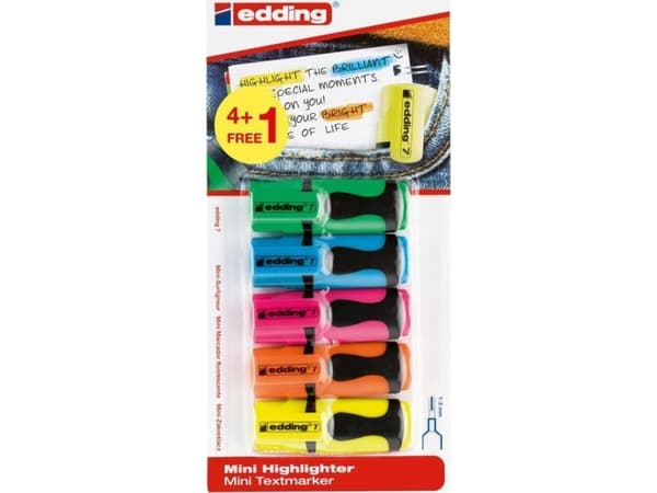 Edding Mini överstrykningspenna e-7 EDDING, 1-3 mm, 5 st, mix färger, blisterförpackad
