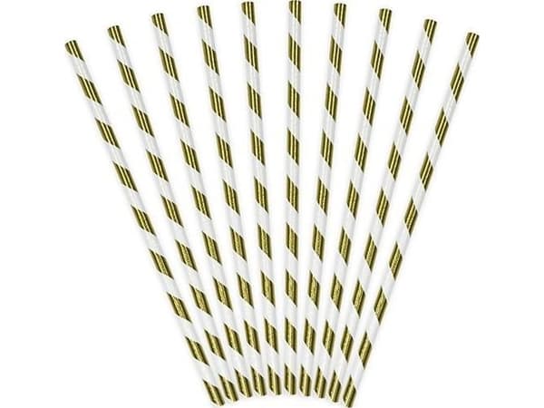 Papir sugerør metallic guld striber