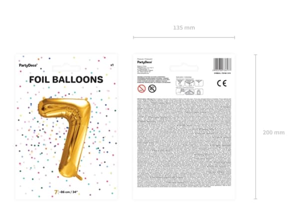 Party Deco folio ilmapallo numero "7", 86cm, kultainen yleismaailmallinen