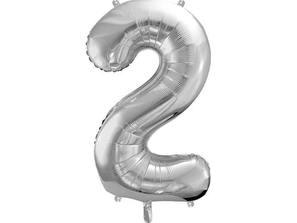 Party Deco folio ilmapallo numero "2", 86cm, hopea universaali