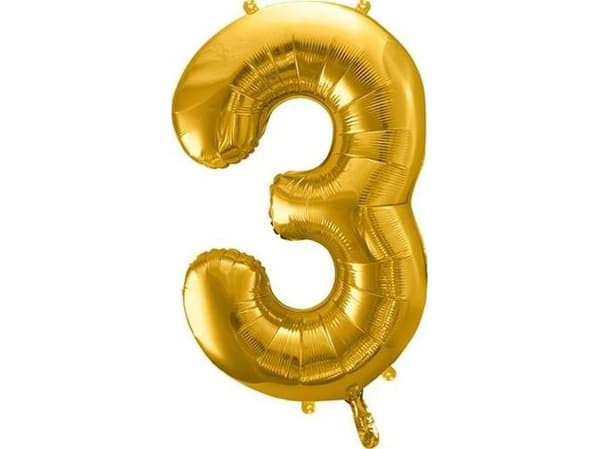 Party Deco Folieballong Nummer "3", 86cm, universalgull