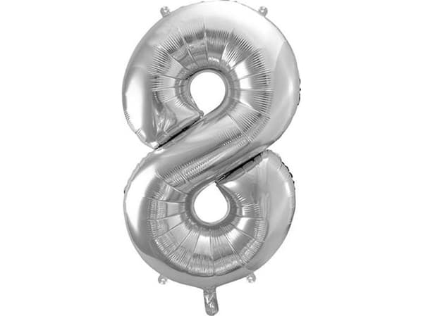 Party Deco folio ilmapallo numero "8", 86cm, hopea universaali
