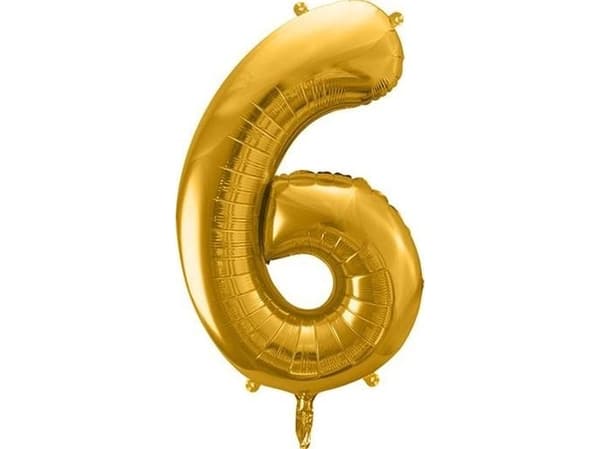 Party Deco Folieballong Nummer "6", 86cm, universalgull