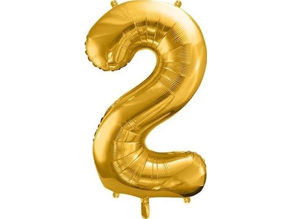 Party Deco Folieballong Nummer "2", 86cm, universalgull