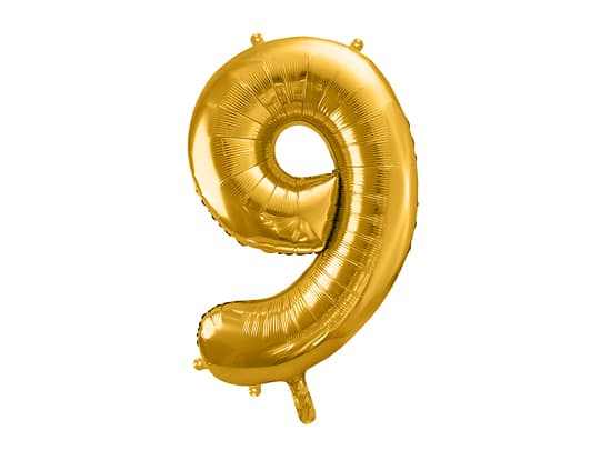 Party Deco Folieballong nummer "9", 86cm, universalgull