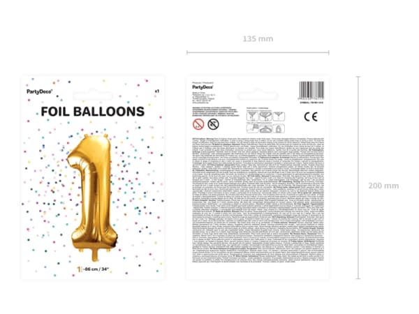 Party Deco folio ilmapallo numero "1", 86cm, kultainen yleismaailmallinen