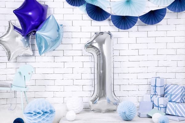 Party Deco folio ilmapallo numero "1", 86cm, hopea universaali