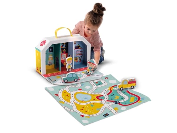 SES Creative Petits Pretenders Shopping district play suitcase and play mat, Lekematte til babyer, Flerfarget