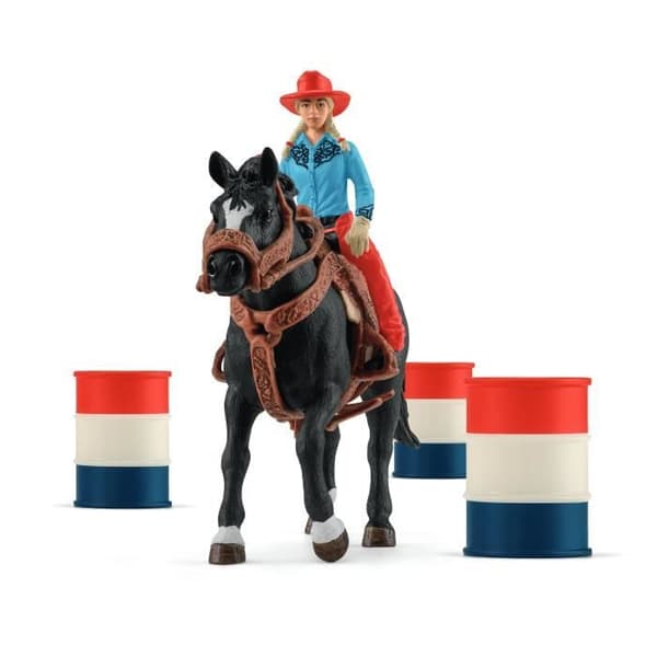 SCHLEICH - Cowgirl och tävlingstunnor - 42576 - Farm World sortiment