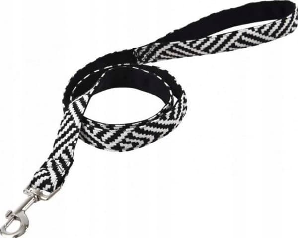 Barry King Hundkoppel, i slitstarkt tyg, Aztec-mönster, vit-sort rand, 1,9x120cm