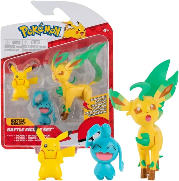 Pokemon Battle Figure Set 3-Pack Pikachu, Wynaut, Leaf
