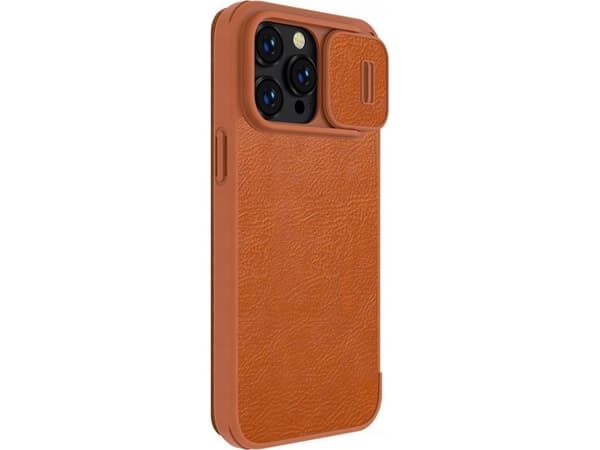 Nillkin Qin Leather Pro Case iPhone 14 Pro Max Kameradeksel Hylster Cover Flip Case Brun