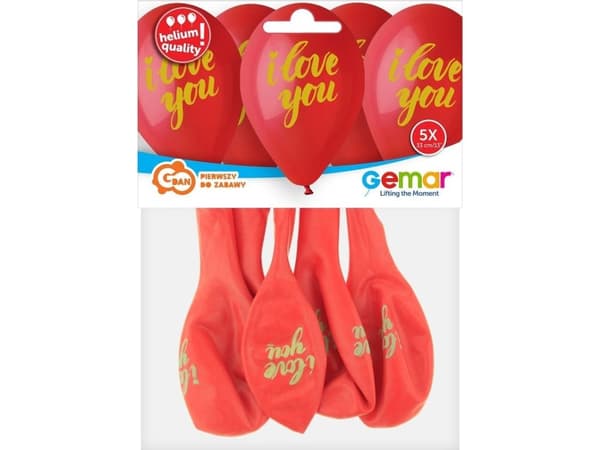 Gemar Premium Balloons Hel I Love You (gold lettering), 13 inches/ 5 pcs.