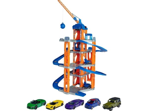 Majorette Majorette Garage Downhill track with a lift + 5 cars, a large set for children