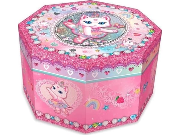 Åttekantet musikkboks Ballerina katt 133BK Pecoware