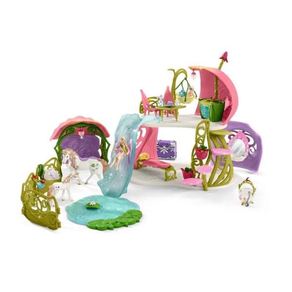 Schleich - glitterhus med enhörningar, sjö och stabil - 42445