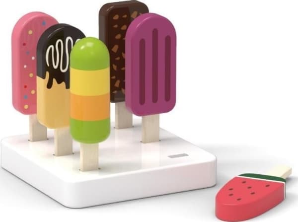 Viga Toys Puinen jäätelösetti jalustalla 6 kpl.