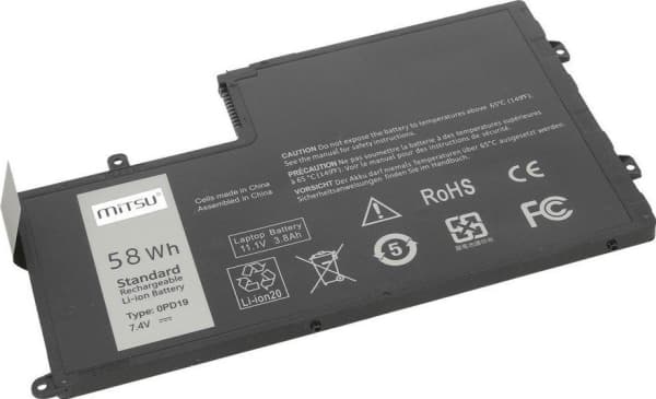 Mitsu Battery Battery for Dell Inspiron 15 (5542), 14 (5445) 7600 mAh (58 Wh) 7.4 - 7.6 Volt